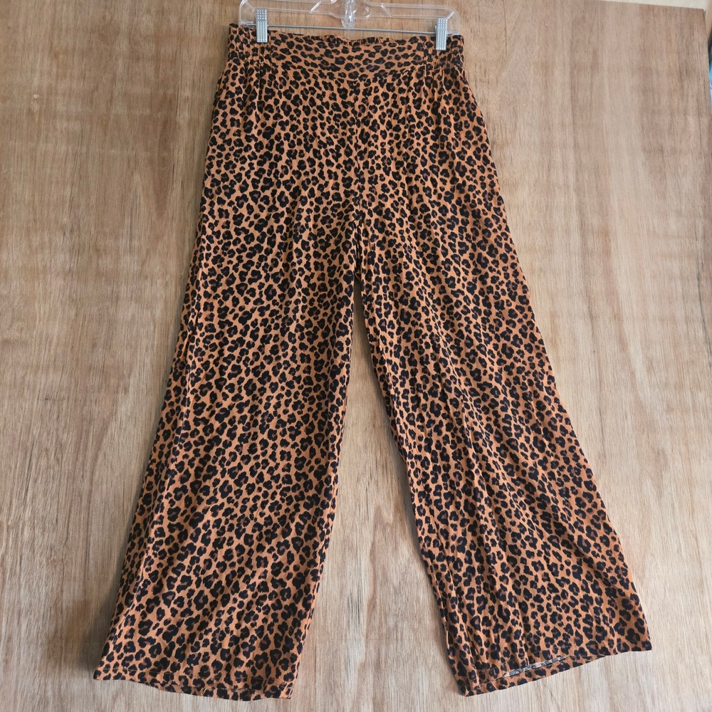 Mob Wife Womens Leopard Print Wide Leg Pants Brown Black Animal Print Size M